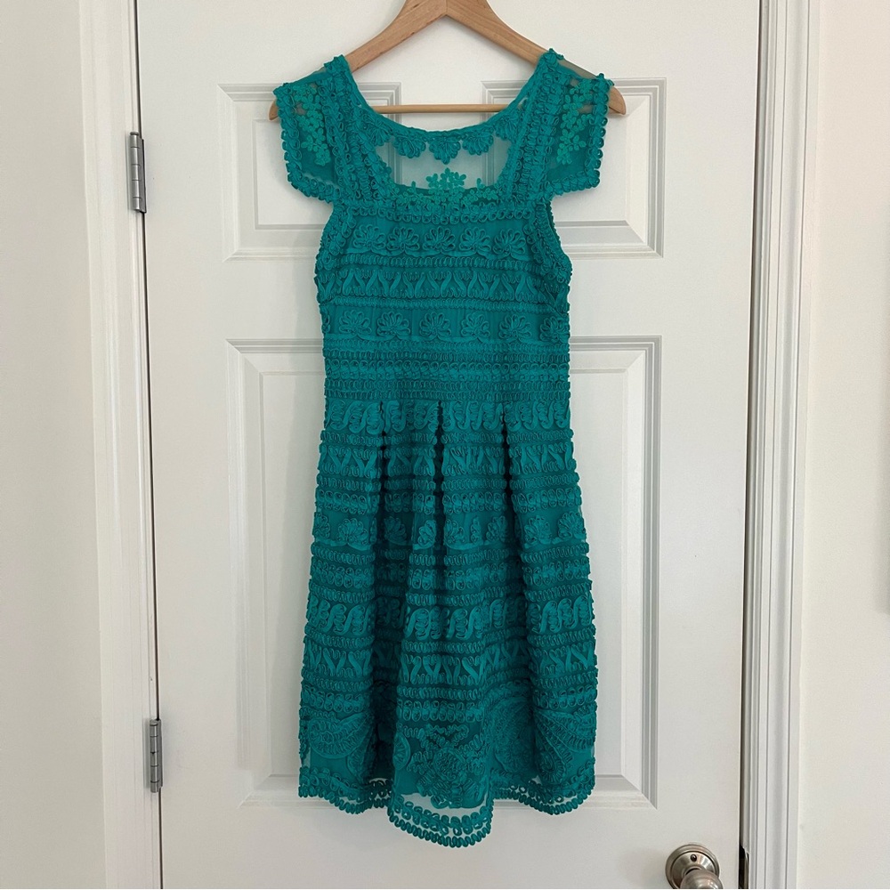 Anthropologie Yoana Baraschi Teal Lace Formal Dress